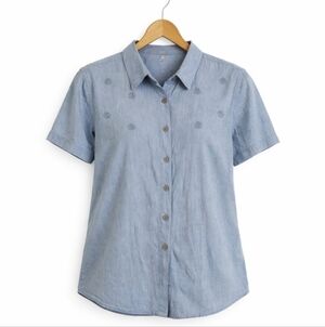 Victoria Jones Blue Embroidered Floral Blouse Plus Sz 1X